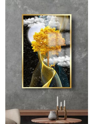 Marsilyan Gold Detaylı Soyut Harika Tasarım Lüks Kırılmaz Cam Tablo 4mm Ev Iş Yeri Ofis Hediyesi Tablo