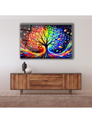 Renkli Hayat Ağacı Cam Tablo