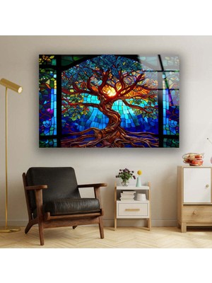 Lekeli Hayat Ağacı Temperli Cam Duvar Tablosu