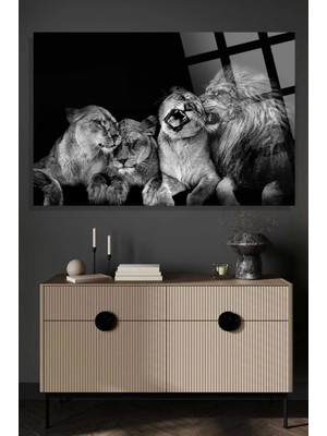 Aslan Ailesi Leo Family 4mm Kırılmaz Temperli Yüksek Çözünürlüklü Cam Tablo