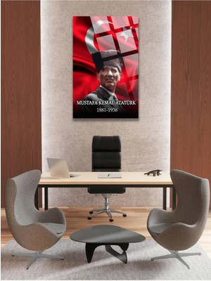 Marsilyan Atatürk ve Türk Bayrağı 4mm Kırılmaz Yüksek Çözünürlüklü Dikey Cam Tablo