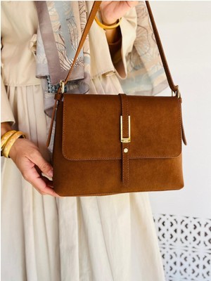 Çanta Trend Kadın Yumuşak Taba Süet Deri Retro Tasarım Şık Omuz Çantası