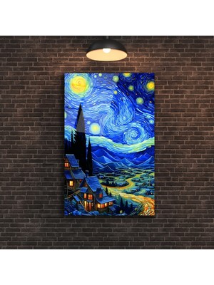 Marsilyan Köyde Yıldızlı Gece Van Gogh Cam Tablo