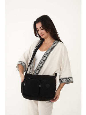 Çanta Trend Sanmorris Kadın Suya Dayanıklı Paraşüt Kumaş Çok Gözlü Ayarlanabilir Koyu Çapraz Askılı Omuz Çantası