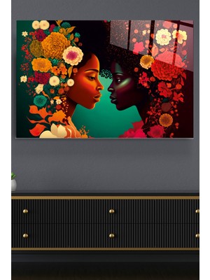 Marsilyan Woman Flower Cam Tablo, Dekoratif Cam Tablo