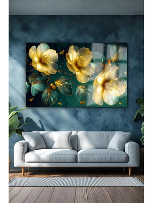 Marsilyan Işıklar Içinde Gold Yapraklı Yatay Cam Tablo Kırılmaz Lüks Cam Tablo Ev Hediyesi