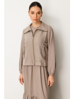 Micca Ceket ve İç Jile Kombin İpekçe Elbise Ferace-Vizon