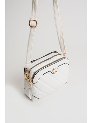 Çanta Trend Kadın Ayarlanabilir Çapraz Askılı 4 Bölmeli Beyaz Omuz ve Çapraz Çanta