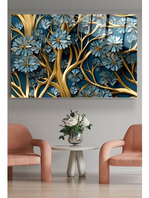 Marsilyan Mavi Çiçekler Cam Tablo, Dekoratif