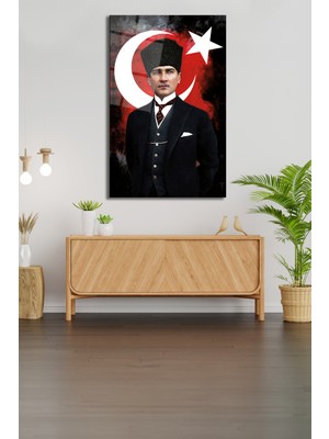 Marsilyan Atatürk Portresi ve Türk Bayrağı Cam Tablo Ev Ofis Okul Duvar Dekoru, Hediyelik Büyük Tablo