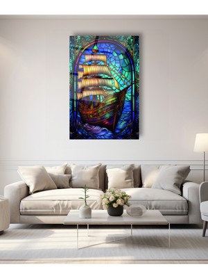 Marsilyan Vitray Korsan Gemisi Cam Tablo