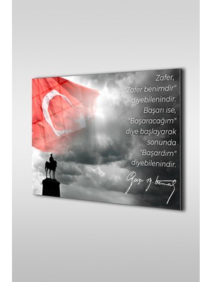 Marsilyan Atatürk ve Türk Bayrağı 3 Özel Tasarım Yatay Cam Tablo
