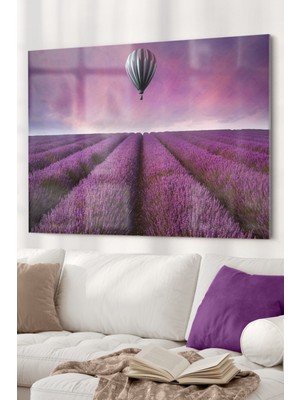 Marsilyan Lavanta Tarlası ve Uçan Balon | Manzara Temalı Cam Tablo | 50X70 cm