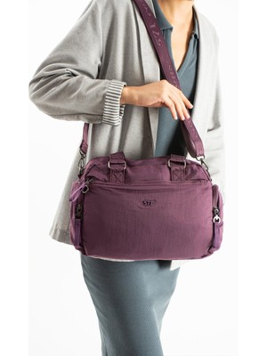 Çanta Trend Yumuşak Dokulu Ultra Hafif, Su Geçirmez Polyamid Kumaş Omuz ve Kol Çantası Mor Model: (571-13-14G)