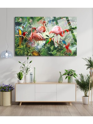 Marsilyan Harika Flamingo Görseli 4mm Lüks Kırılmaz Temperli Yüksek Çözünürlüklü Cam Tablo