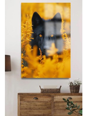 Marsilyan Ultra Yüksek Çözünürlüklü Siyah Kurt Harika Tasarım 4mm Kırılmaz Cam Tablo Ev Iş Yeri Ofis Hediyesi