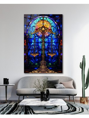 Vitray Görünümlü Adalet Terazisi Cam Tablo