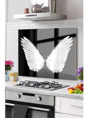 Marsilyan Premium Mutfak Cam Ocak Arkası Koruyucu Tezgah Ankastre Arkası Koruyucu 50X50CM | Melek Kanadı
