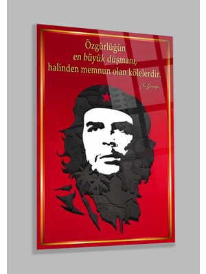 Marsilyan Che Guevara Gold Kenarlı 4mm Kırılmaz Temperli Yüksek Çözünürlüklü Cam Tablo