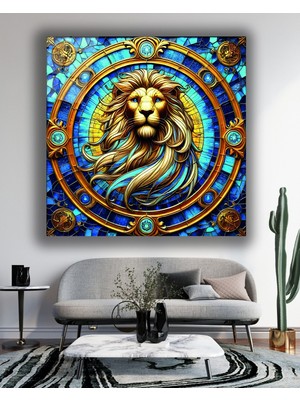 Marsilyan Aslan Okyanus Temasında Kare Cam Tablo