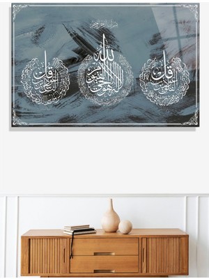Marsilyan Felak Suresi, Nas Suresi ve Ayetel Kürsi-Islami Tablo- 4mm Kırılmaz Yüksek Çözünürlüklü Cam Tablo