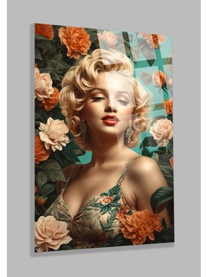 Marsilyan Ultra Yüksek Çözünürlüklü Çiçekli Marilyn Monroe 4mm Kırılmaz Cam Tablo Ev, Salon, Hediyesi