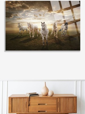 Marsilyan Koşan Atlar Lüks Kırılmaz Cam Tablo, Ev ve Ofis Hediyesi Yüksek Çözünürlüklü 4mm Lüks Tablo