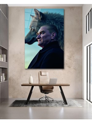 Atatürk ve Bozkurt Cam Tablo