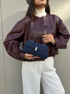 Çanta Trend *** Luna Model Süet Lacivert Kadın El ve Omuz Çantası