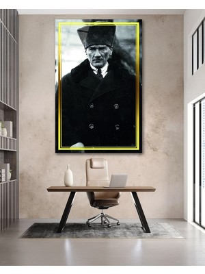 Sarı Çerçeve Görünümlü Atatürk Cam Tablo