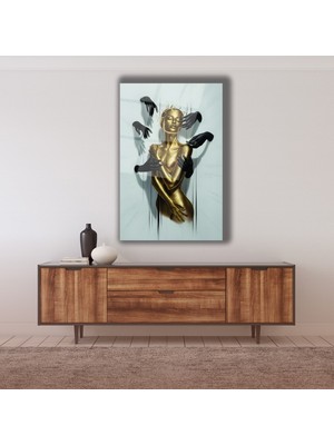 Altın Kadın Nü Sanatı Cam Tablo