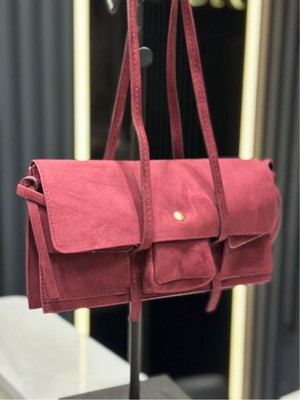 Çanta Trend Süet Bordo Kadın El ve Omuz Çantası
