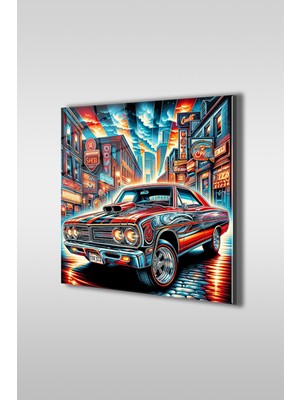 Marsilyan Graffiti Amerikan Arabası Kare Cam Tablo