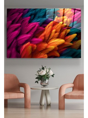 Marsilyan Renkli Tüyler Cam Tablo, Dekoratif Cam Tablo