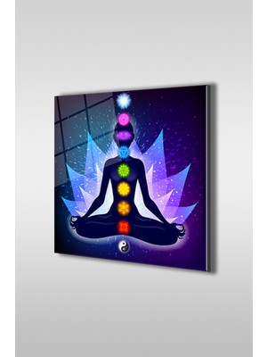 Spirituel Meditasyon Dekoratif Kare Cam Tablo