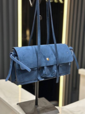 Çanta Trend Süet Lacivert Kadın El ve Omuz Çantası