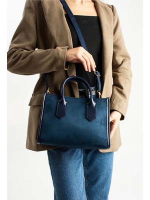 Çanta Trend *** Kadın Lacivert Süet El ve Omuz Çantası