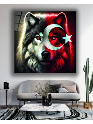 Bozkurt ve Türk Bayrağı Kare Cam Tablo