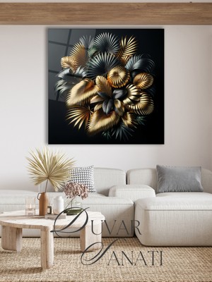 Marsilyan Soyut Yapraklar Modern Kare Cam Tablo Ev Ofis Salon Hediyelik Büyük Tablo Dekor