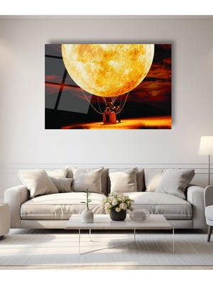 Ay'dan Uçan Hava Balonu Cam Tablo