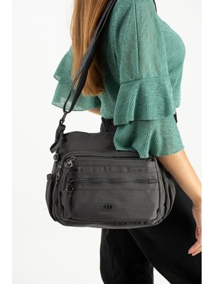 Çanta Trend Yumuşak Dokulu Ultra Hafif, Su Geçirmez Polyamid Kumaş Omuz Çantası Gri Model: (571-13-14D)