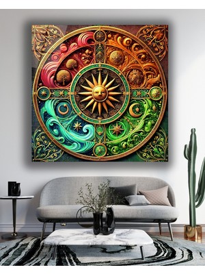 Marsilyan Kozmik Tekerlek Kare Cam Tablo