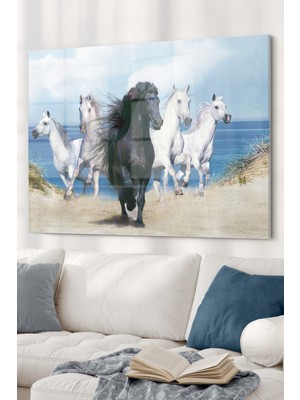 Koşan Atlar | Hayvan Temalı Cam Tablo | 50X70 cm