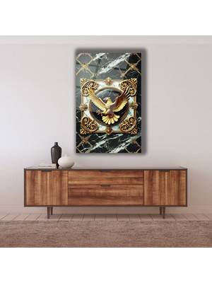 Marsilyan Mermer Arkaplan Altın Kartal Cam Tablo