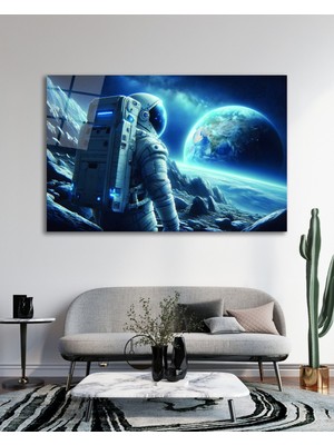 Marsilyan Astronotun Uzaydan Bakışı Cam Tablo
