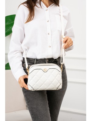 Çanta Trend Sanmorris Kadın Beyaz Ayarlanabilir Çapraz Askılı 4 Bölmeli Omuz ve Çapraz Çanta