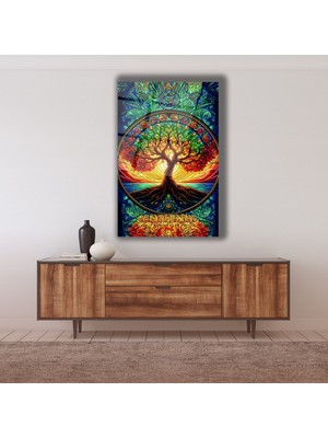 Marsilyan Renkli Hayat Ağacı Cam Tablo