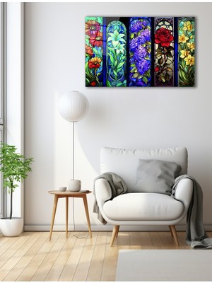 Marsilyan Beş Renkli Çiçek Cam Tablo