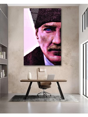 Marsilyan Atatürk Yarım Yüz Portresi Cam Tablo