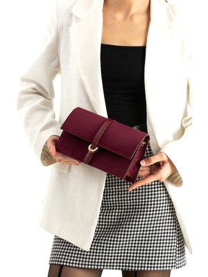 Çanta Trend *** Bella Model Bordo Süet Kadın El ve Omuz Çantası